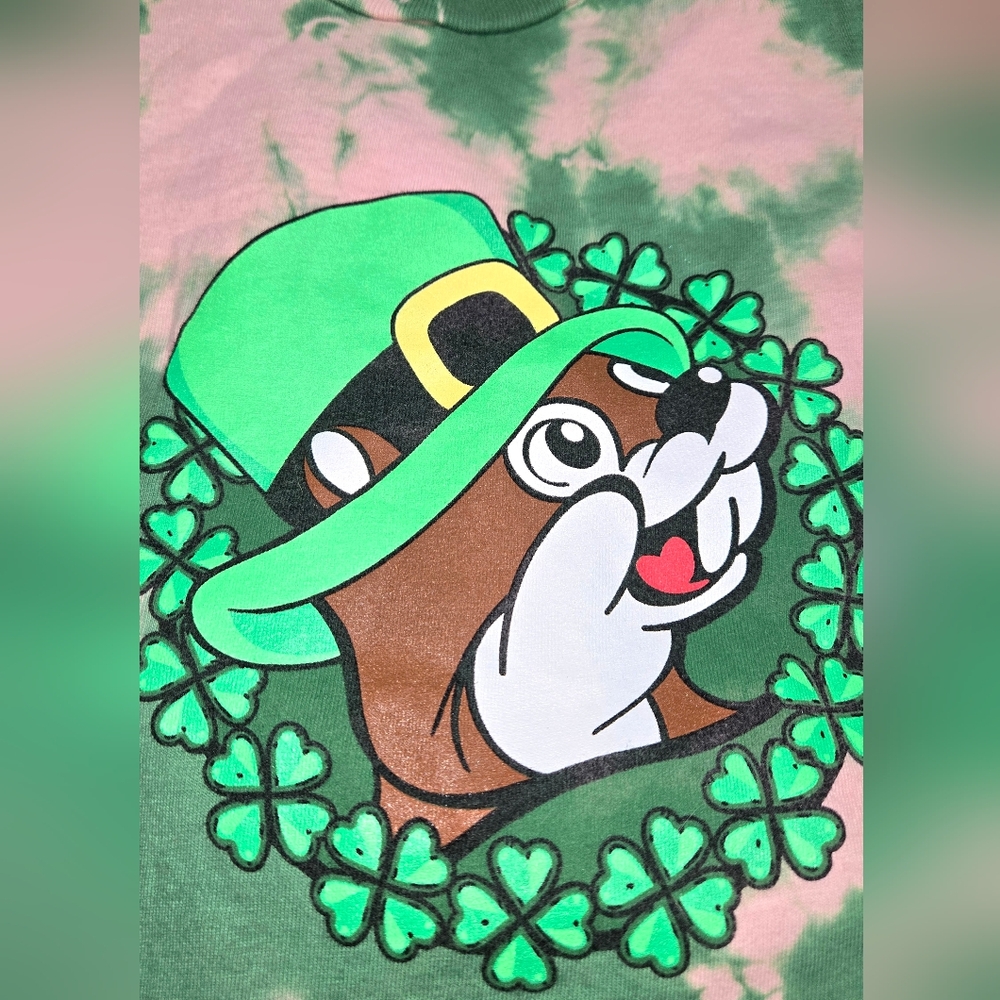 Buc-ees St Patricks Day Green Pink Tie Dye Shamrock Paddy Unisex T Shirt Sz 2XL - Picture 2 of 5
